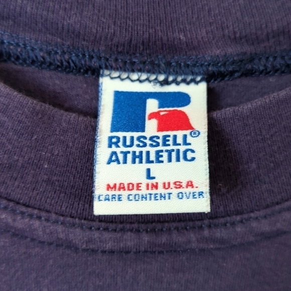 Russell 90's Vintage Making Tracks Paw Prints Short Sleeve Crewneck Tee Navy L - Picture 4 of 12